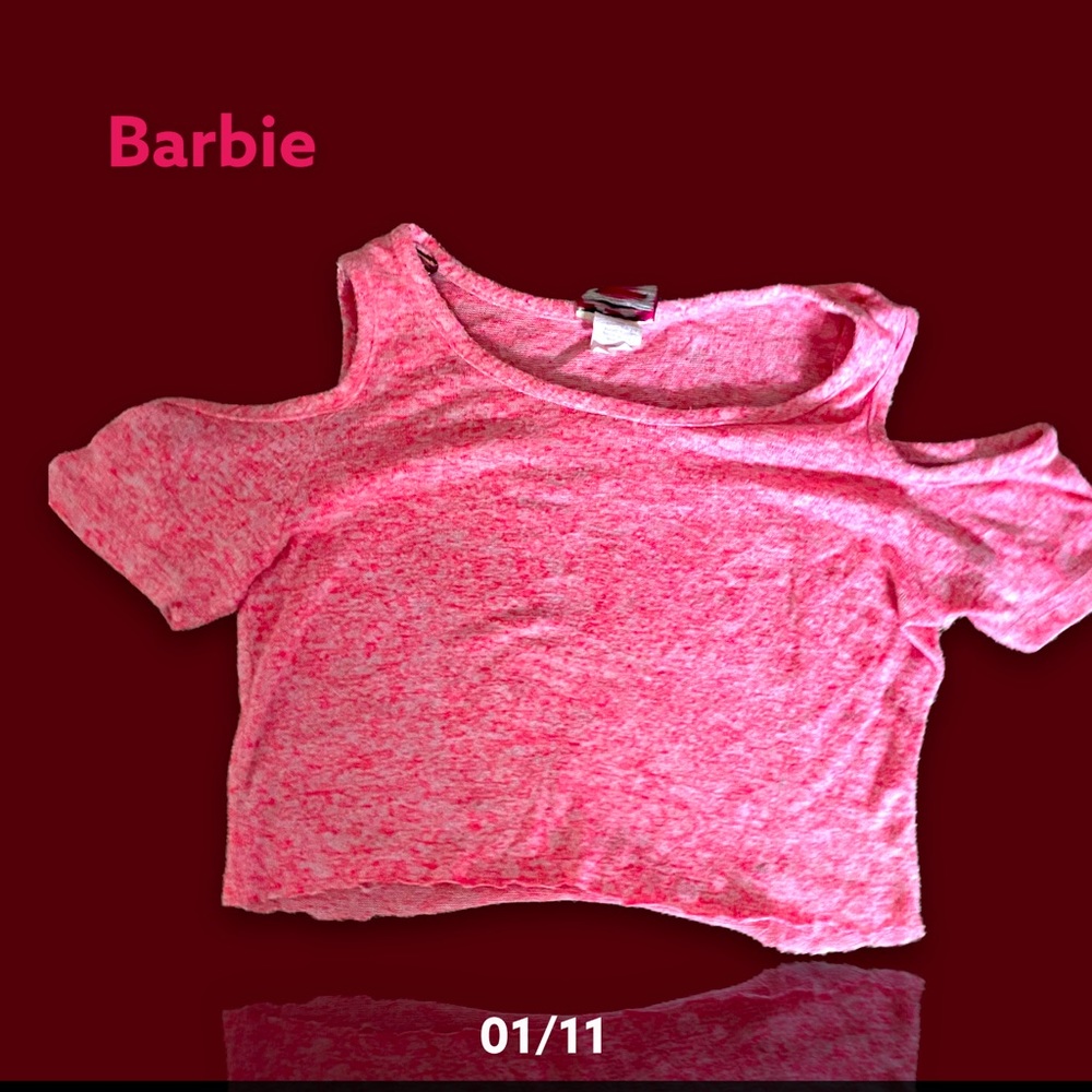 A pink cut crop top